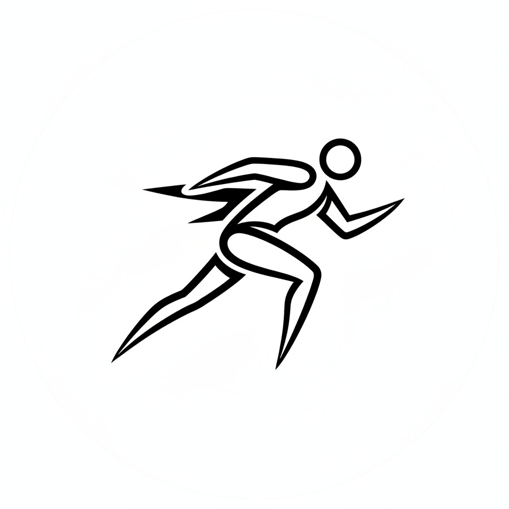 A black and white line art icon of a person sprinting.